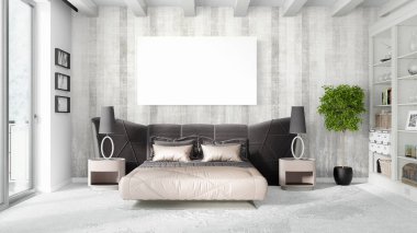 Boş çerçeve ile modern parlak iç. 3D render