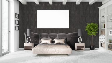 Boş çerçeve ile modern parlak iç. 3D render