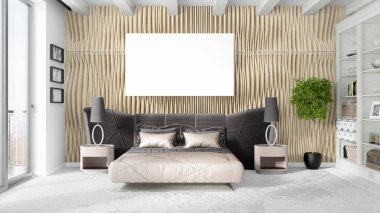 Boş çerçeve ile modern parlak iç. 3D render