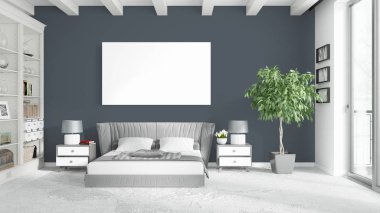 Boş çerçeve ile modern parlak iç. 3D render