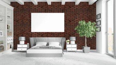 Boş çerçeve ile modern parlak iç. 3D render