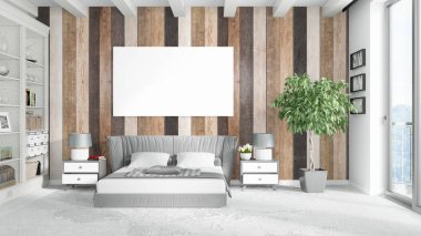 Boş çerçeve ile modern parlak iç. 3D render