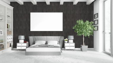 Boş çerçeve ile modern parlak iç. 3D render