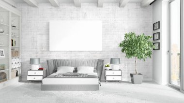 Boş çerçeve ile modern parlak iç. 3D render