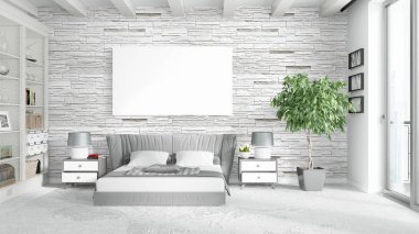 Boş çerçeve ile modern parlak iç. 3D render