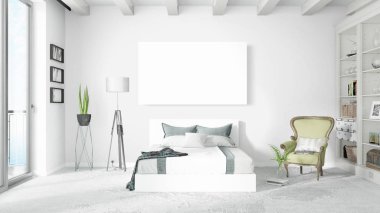 Boş çerçeve ile modern parlak iç. 3D render