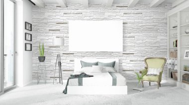 Boş çerçeve ile modern parlak iç. 3D render