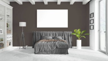 Boş çerçeve ile modern parlak iç. 3D render