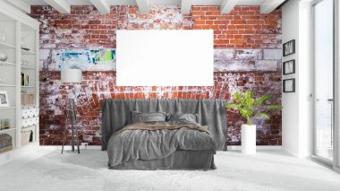 Boş çerçeve ile modern parlak iç. 3D render