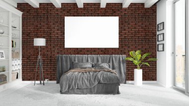 Boş çerçeve ile modern parlak iç. 3D render