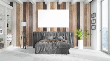 Boş çerçeve ile modern parlak iç. 3D render