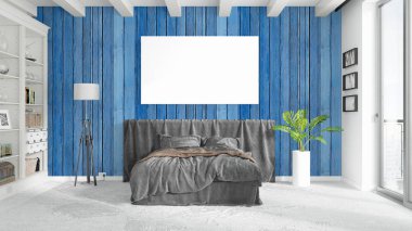 Boş çerçeve ile modern parlak iç. 3D render