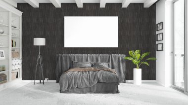 Boş çerçeve ile modern parlak iç. 3D render