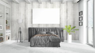 Boş çerçeve ile modern parlak iç. 3D render