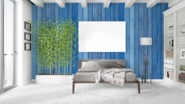 Boş çerçeve ile modern parlak iç. 3D render