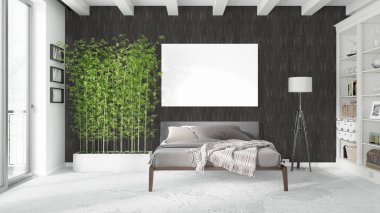 Boş çerçeve ile modern parlak iç. 3D render