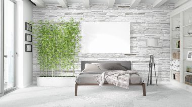 Boş çerçeve ile modern parlak iç. 3D render