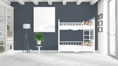 Boş çerçeve ile modern parlak iç. 3D render