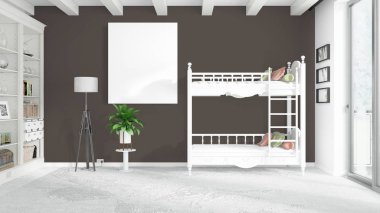 Boş çerçeve ile modern parlak iç. 3D render