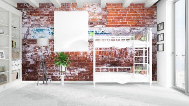 Boş çerçeve ile modern parlak iç. 3D render