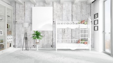 Boş çerçeve ile modern parlak iç. 3D render