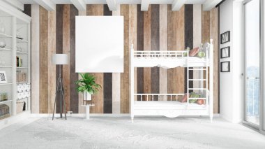 Boş çerçeve ile modern parlak iç. 3D render