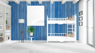 Boş çerçeve ile modern parlak iç. 3D render