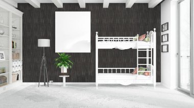 Boş çerçeve ile modern parlak iç. 3D render