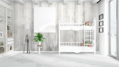 Boş çerçeve ile modern parlak iç. 3D render