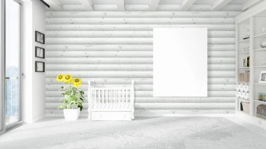 Boş çerçeve ile modern parlak iç. 3D render