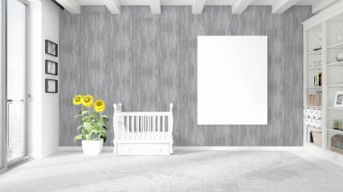 Boş çerçeve ile modern parlak iç. 3D render