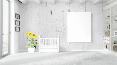 Boş çerçeve ile modern parlak iç. 3D render