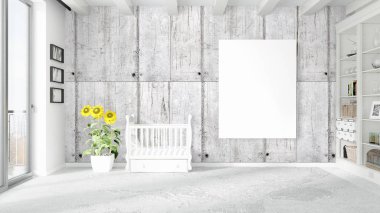 Boş çerçeve ile modern parlak iç. 3D render