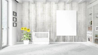 Boş çerçeve ile modern parlak iç. 3D render