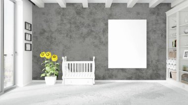 Boş çerçeve ile modern parlak iç. 3D render