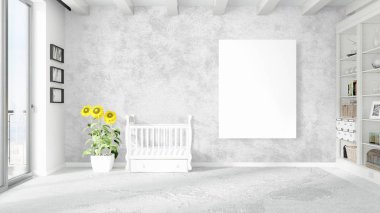 Boş çerçeve ile modern parlak iç. 3D render