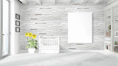 Boş çerçeve ile modern parlak iç. 3D render