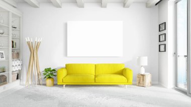 Boş çerçeve ile modern parlak iç. 3D render