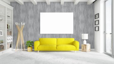 Boş çerçeve ile modern parlak iç. 3D render