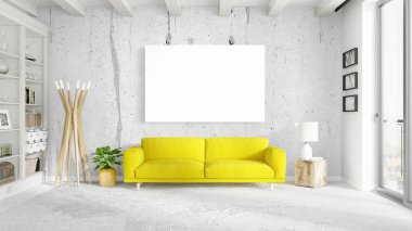 Boş çerçeve ile modern parlak iç. 3D render