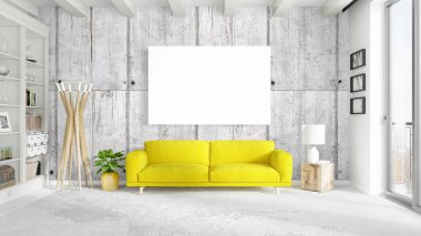 Boş çerçeve ile modern parlak iç. 3D render