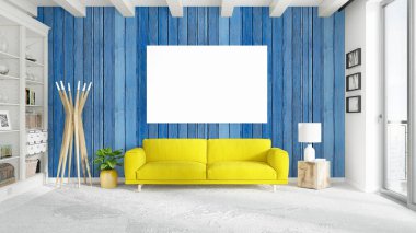 Boş çerçeve ile modern parlak iç. 3D render