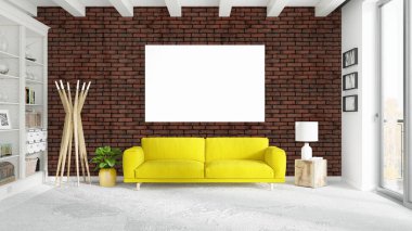 Boş çerçeve ile modern parlak iç. 3D render