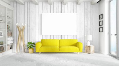 Boş çerçeve ile modern parlak iç. 3D render