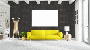 Boş çerçeve ile modern parlak iç. 3D render