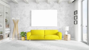 Boş çerçeve ile modern parlak iç. 3D render