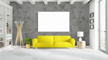 Boş çerçeve ile modern parlak iç. 3D render