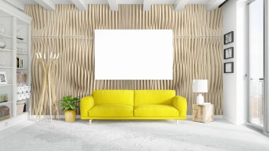 Boş çerçeve ile modern parlak iç. 3D render