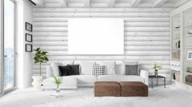 Boş çerçeve ile modern parlak iç. 3D render