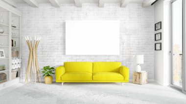 Boş çerçeve ile modern parlak iç. 3D render